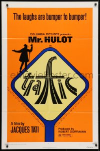 4t918 TRAFFIC 1sh 1973 Jacques Tati as Mr. Hulot, cool highway art!