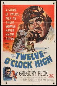4t927 TWELVE O'CLOCK HIGH 1sh 1950 cool artwork of smoking World War II pilot Gregory Peck!