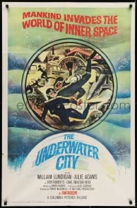 4t936 UNDERWATER CITY 1sh 1962 William Lundigan, the world of inner space, scuba diving sci-fi art!