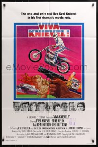 4t949 VIVA KNIEVEL int'l 1sh 1977 best artwork of the greatest daredevil jumping his motorcycle!