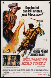 4t962 WELCOME TO HARD TIMES 1sh 1967 cool artwork of cowboy Henry Fonda + cast portraits!
