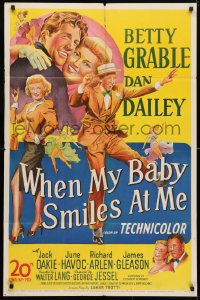 4t967 WHEN MY BABY SMILES AT ME 1sh 1948 great art of sexy Betty Grable & Dan Dailey!