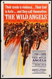 4t973 WILD ANGELS 1sh 1966 classic art of biker Peter Fonda & sexy Nancy Sinatra on motorcycle!