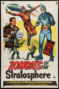 4t998 ZOMBIES OF THE STRATOSPHERE 1sh 1952 cool art of aliens with guns including Leonard Nimoy!