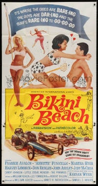4w041 BIKINI BEACH 3sh 1964 Frankie Avalon, Annette Funicello, sexy Martha Hyer & dragsters!