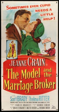 4w134 MODEL & THE MARRIAGE BROKER 3sh 1952 Scott Brady kisses Jeanne Crain, smoking Thelma Ritter!
