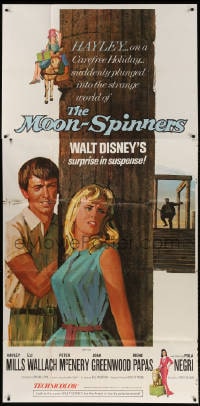 4w137 MOON-SPINNERS 3sh 1964 Disney, artwork of pretty Hayley Mills & Peter McEnery hiding!