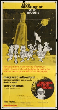 4w139 MOUSE ON THE MOON int'l 3sh 1963 cool cartoon art of English astronauts on moon!