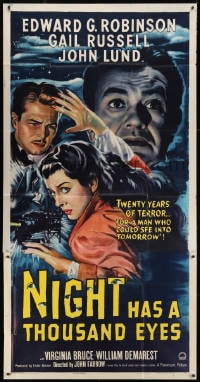 4w145 NIGHT HAS A THOUSAND EYES 3sh 1948 Robinson is a true clairvoyant posing as fake, very rare!