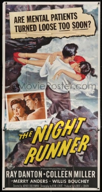 4w146 NIGHT RUNNER 3sh 1957 are mental patients turned loose too soon, cool artwork!