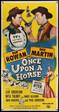 4w159 ONCE UPON A HORSE 3sh 1958 great wacky cartoon art of Rowan & Martin, TV's funsters!