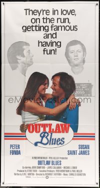4w163 OUTLAW BLUES 3sh 1977 mugshots of crook Peter Fonda & holding sexy Susan Saint James!
