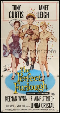 4w169 PERFECT FURLOUGH 3sh 1958 art of Tony Curtis in uniform between Janet Leigh & Linda Cristal!