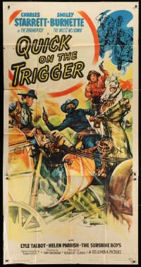 4w183 QUICK ON THE TRIGGER 3sh 1948 art of Charles Starrett as The Durango Kid, Smiley Burnette!