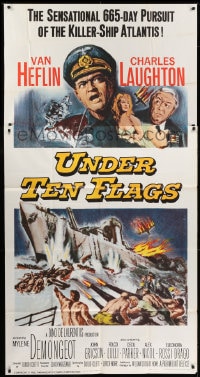4w245 UNDER TEN FLAGS 3sh 1960 Rehberger art of Van Heflin, Charles Laughton & Mylene Demongeot!