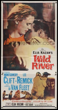 4w270 WILD RIVER 3sh 1960 directed by Elia Kazan, Montgomery Clift embraces Lee Remick!