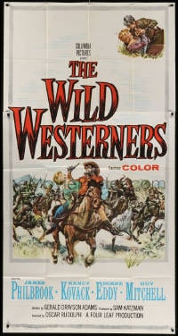 4w272 WILD WESTERNERS 3sh 1962 art of James Philbrook & Nancy Kovack in middle of Indian battle!