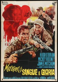 4w296 AMBUSH BAY Italian 1p 1966 Olivetti art of Hugh O'Brian, Mickey Rooney & James Mitchum!