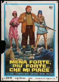 4w313 BANG & THE ANGELS SING Italian 1p 1974 Piovano art of Chris Huerta & 2 sexy girls with guns!