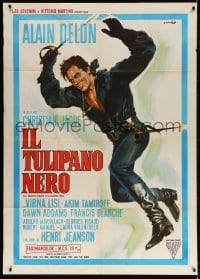 4w330 BLACK TULIP red title Italian 1p 1964 Casaro art of heroic swashbuckler Alain Delon w/ sword!