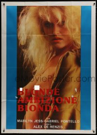 4w331 BLONDE AMBIZIONE BIONDA Italian 1p 1986 super close up of sexy Marilyn Jess disrobing!
