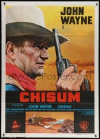 4w358 CHISUM Italian 1p 1970 great profile close up art of big John Wayne with gun by Enzo Nistri!