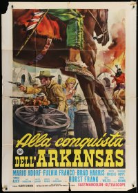 4w370 CONQUERORS OF ARKANSAS Italian 1p 1965 art of Brad Harris in spaghetti western gunfight!