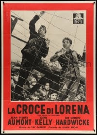 4w380 CROSS OF LORRAINE Italian 1p R1955 Jean Pierre Aumont leads the French in World War II, rare!