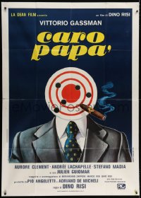4w390 DEAR FATHER Italian 1p 1979 Dino Risi's Caro papa, wacky art of man with target head & cigar!