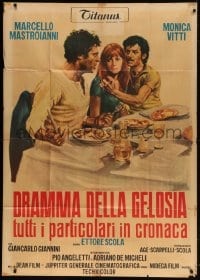 4w421 DRAMA OF JEALOUSY & OTHER THINGS Italian 1p 1971 art of Vitti between Mastroianni & Giannini!