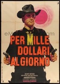 4w441 FOR ONE THOUSAND DOLLARS PER DAY Italian 1p 1966 cool spaghetti art of cowboy with two guns!
