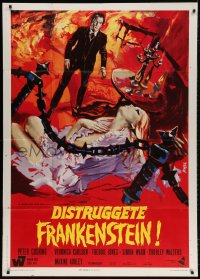 4w445 FRANKENSTEIN MUST BE DESTROYED Italian 1p 1970 different Avelli art of Cushing & sexy Carlson!