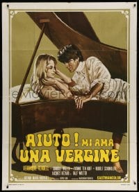 4w491 HOW TO PLAY THE SEDUCTION GAME Italian 1p 1970 wacky art of couple making love in piano!