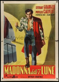 4w570 MADONNA OF THE SEVEN MOONS Italian 1p R1954 different art of Stewart Granger w/knife, rare!