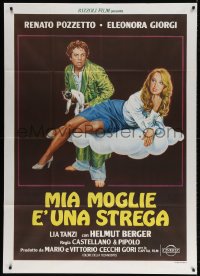 4w586 MIA MOGLIE E UNA STREGA Italian 1p 1980 art of Renato Pozzetto w/ cat & sexy Eleonora Giorgi!