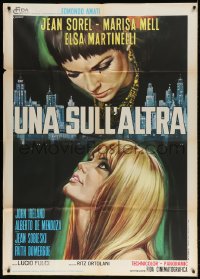 4w605 ONE ON TOP OF THE OTHER Italian 1p 1969 Lucio Fulci, art of sexy Mell & Martinelli by Casaro!
