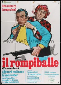 4w608 PAIN IN THE A... Italian 1p 1973 wacky art of Lino Ventura & Jacques Brel by Angelo Cesselon!
