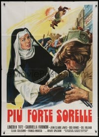 4w619 PIU FORTE SORELLE Italian 1p R1975 great spaghetti western art of nuns beating up cowboys!