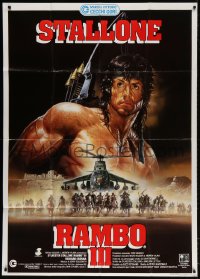 4w637 RAMBO III Italian 1p 1988 best different Casaro art of Sylvester Stallone as John Rambo!