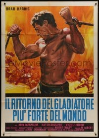 4w645 RETURN OF THE GLADIATOR Italian 1p 1971 art of bound barechested strongman Brad Harris!