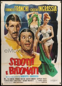 4w676 SEDOTTI E BIDONATI Italian 1p R1967 Deseta art of Franco & Ciccio + sexy half-dressed women!