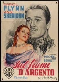 4w688 SILVER RIVER Italian 1p 1949 Martinati art of Errol Flynn & sexy Ann Sheridan, ultra rare!