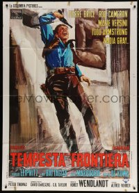 4w730 THUNDER AT THE BORDER Italian 1p 1967 German western, Pierre Brice, cool cowboy artwork!