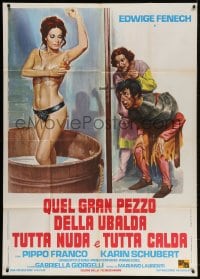 4w747 UBALDA, ALL NAKED & WARM Italian 1p 1972 art of guys peeking at sexy naked Edwige Fenech!