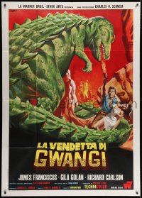 4w758 VALLEY OF GWANGI Italian 1p 1969 cool different art of man & woman w/dinosaur by Franco!