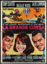 4w870 GREAT RACE Italian 2p 1965 different Nistri art of Tony Curtis, Jack Lemmon & Natalie Wood!