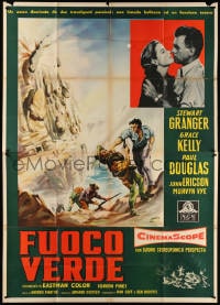4w871 GREEN FIRE Italian 2p 1955 different Parente art of Grace Kelly & Stewart Granger, rare!
