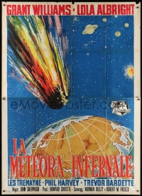 4w922 MONOLITH MONSTERS Italian 2p 1957 different art of meteor headed toward Earth, very rare!