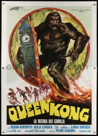 4w931 QUEEN KONG Italian 2p 1977 fantastic art of giant ape terrorizing Big Ben in London!