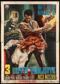 4w991 WEB OF VIOLENCE Italian 2p 1966 Renato Casaro artwork of Brett Halsey slapping Margaret Lee!
